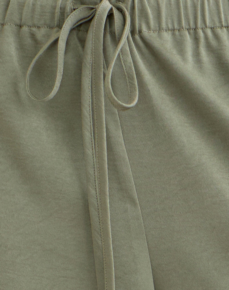 Brizid Balloon Trouser in Crinkle Satin Khaki