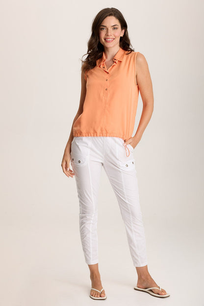 Rein Sleeveless Polo with Snap Front & Cinched Hem