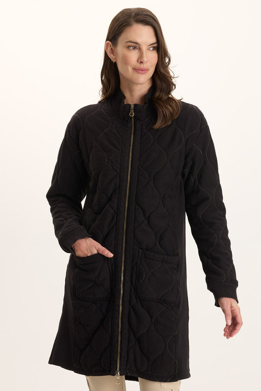 Torston Quilted Longline Double Zipper Coat