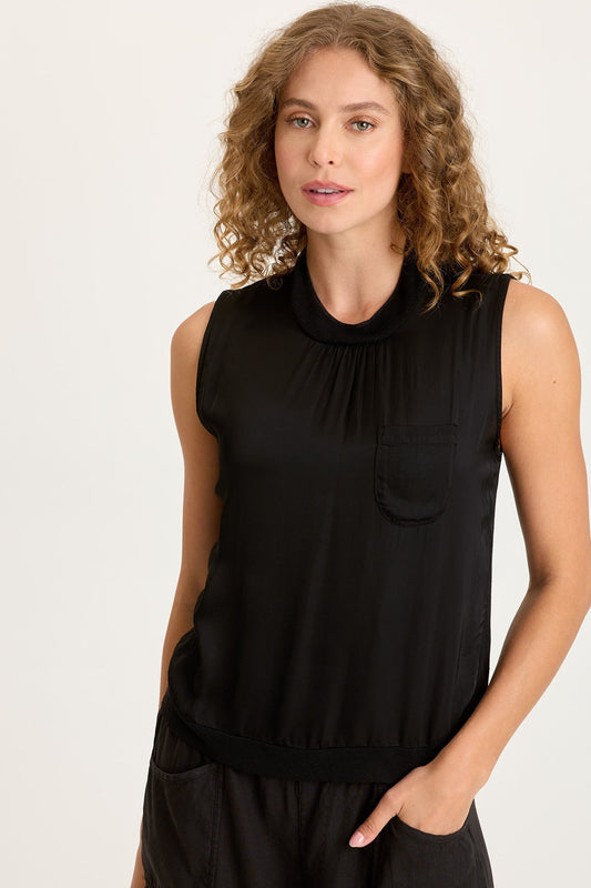 Orren Satin/Knit High Neck Tank