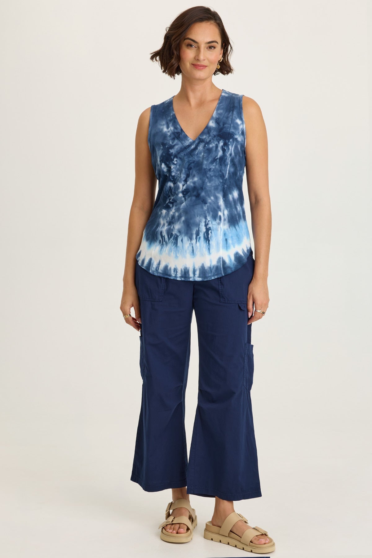 Nila Twill/Jersey V-Neck Tank