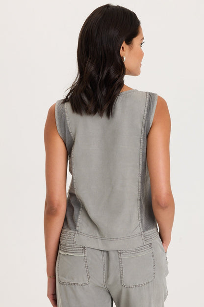 Davies Embroidered Twill/Jersey Tank