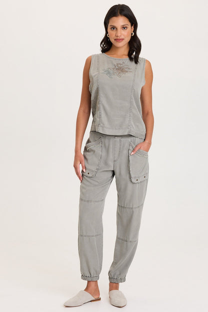 Davies Embroidered Twill/Jersey Tank