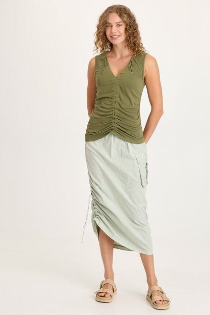 Bindi Poplin Side-Cinch Midi Skirt