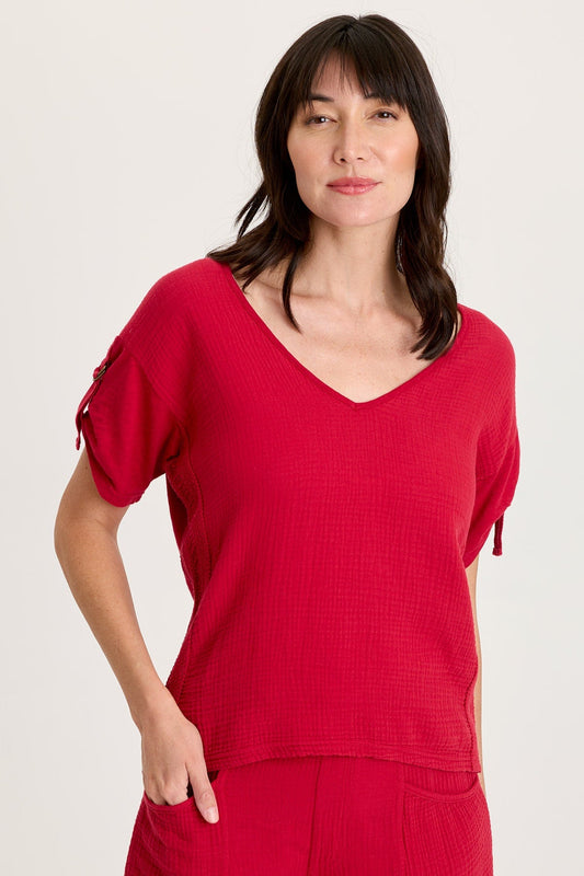 Milani Gauze Lace Trim V-Neck Top