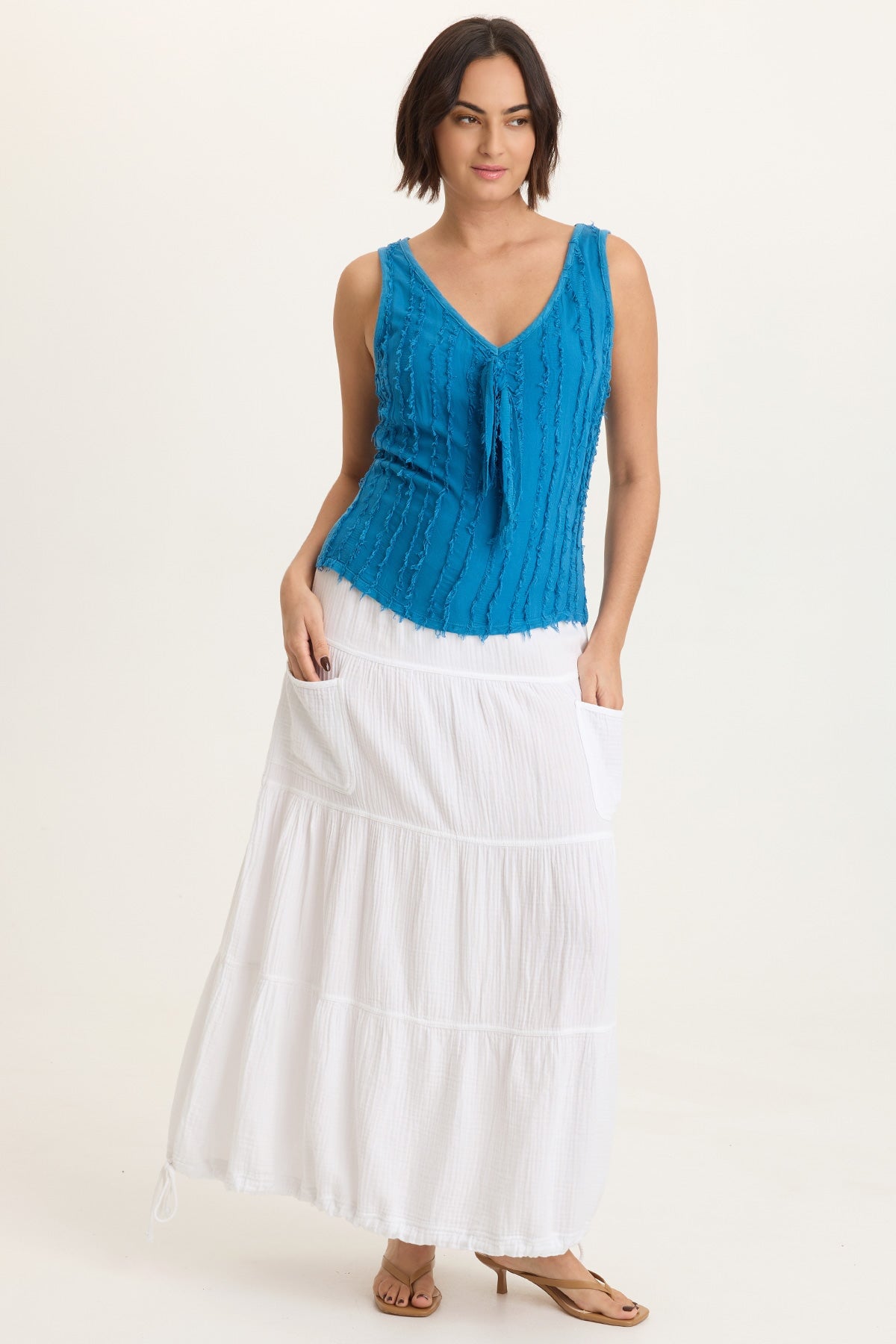 Brisa Stripe Voile Tie V-Neck Tank