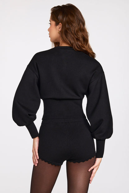 Knit Long-Sleeve Cardigan in Black