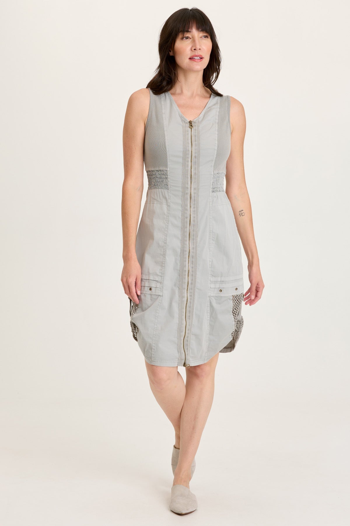 Holland Poplin/Mesh Front-Zip Dress