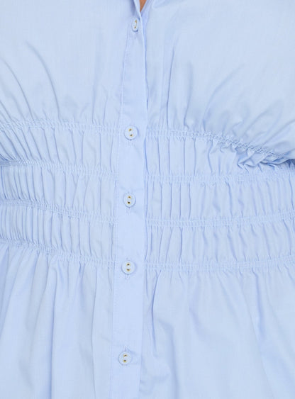 As You Are Shirred Button Up Top Soft Blue Curve
