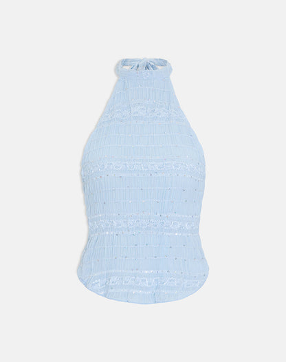 Adisti Top in Sequin Mesh Baby Blue