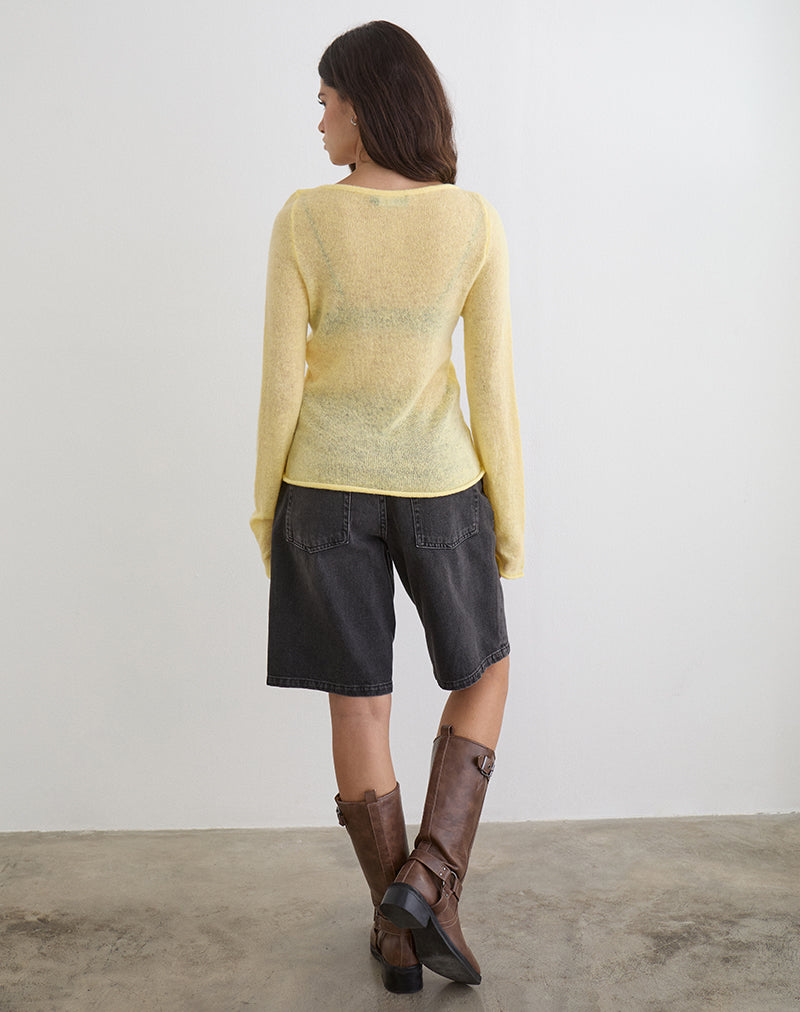 Aika Long Sleeve Top in Sheer Knit Lemon