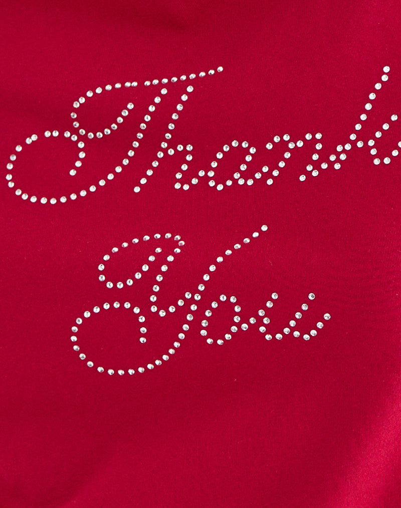 Alio Tee in Scarlet Red with Diamante Thank You Graphic