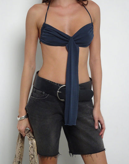 Alohi Tie Bralette in Cupro Ocean Storm