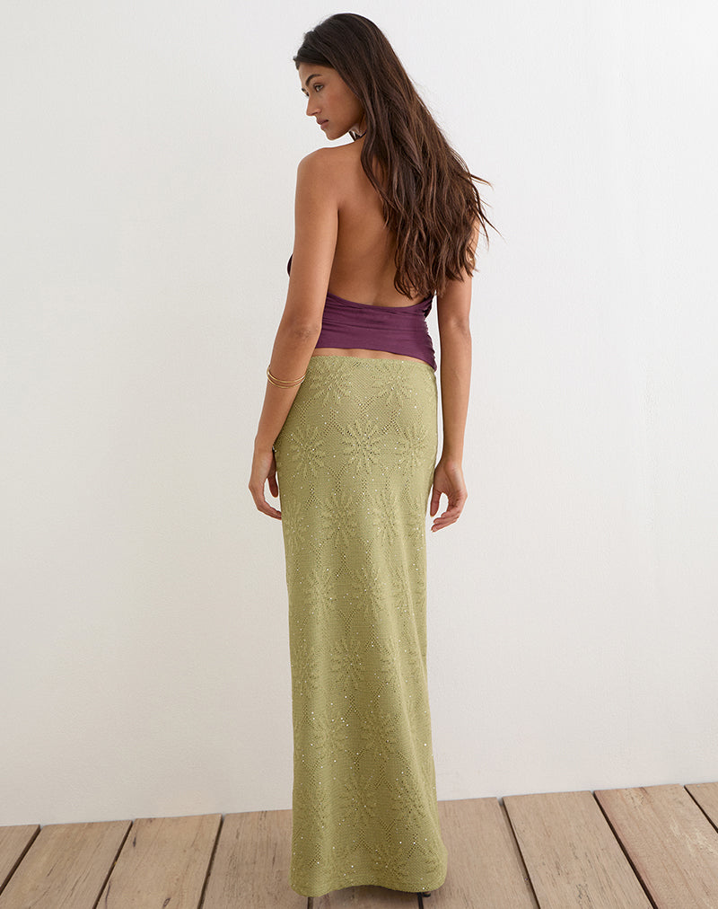 Aloria Maxi Skirt in Sequin Knit Green