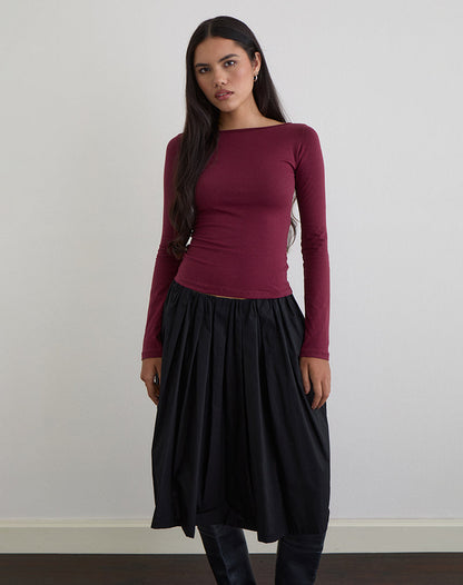 Amabon Long Sleeve Top in Burgundy
