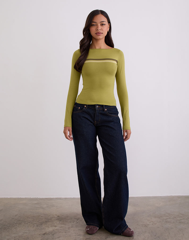 Amabon Long Sleeve Top in Cress Green Stripe