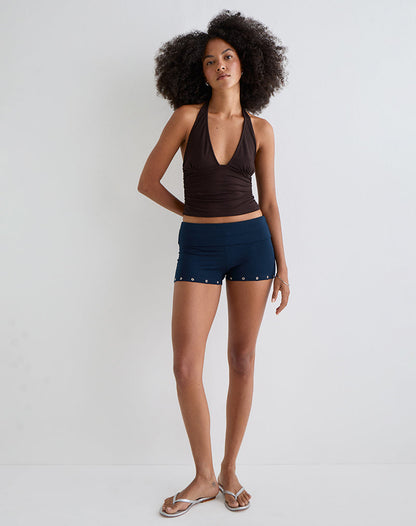 Amane Foldover Short in Rayon Jersey Navy