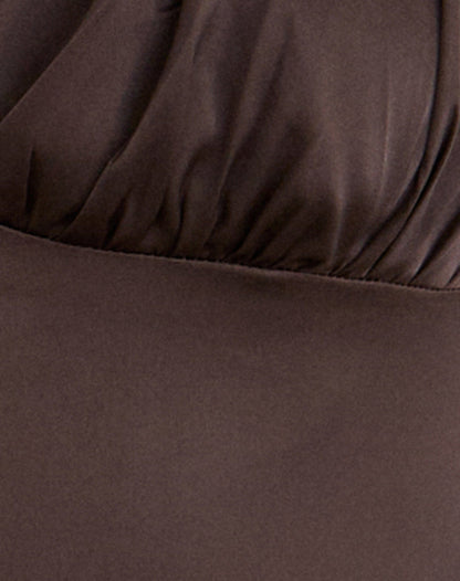 Amuri V-Neck Top in Satin Dark Brown