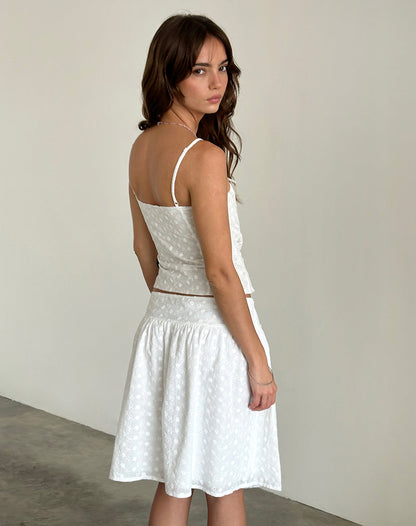 Aristia Midi Skirt in Woven Broderie White