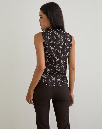 Asali Top in Flower Chiffon Brown