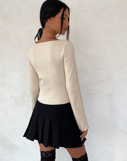 Awdella Knitted Long Sleeve Top in Beige