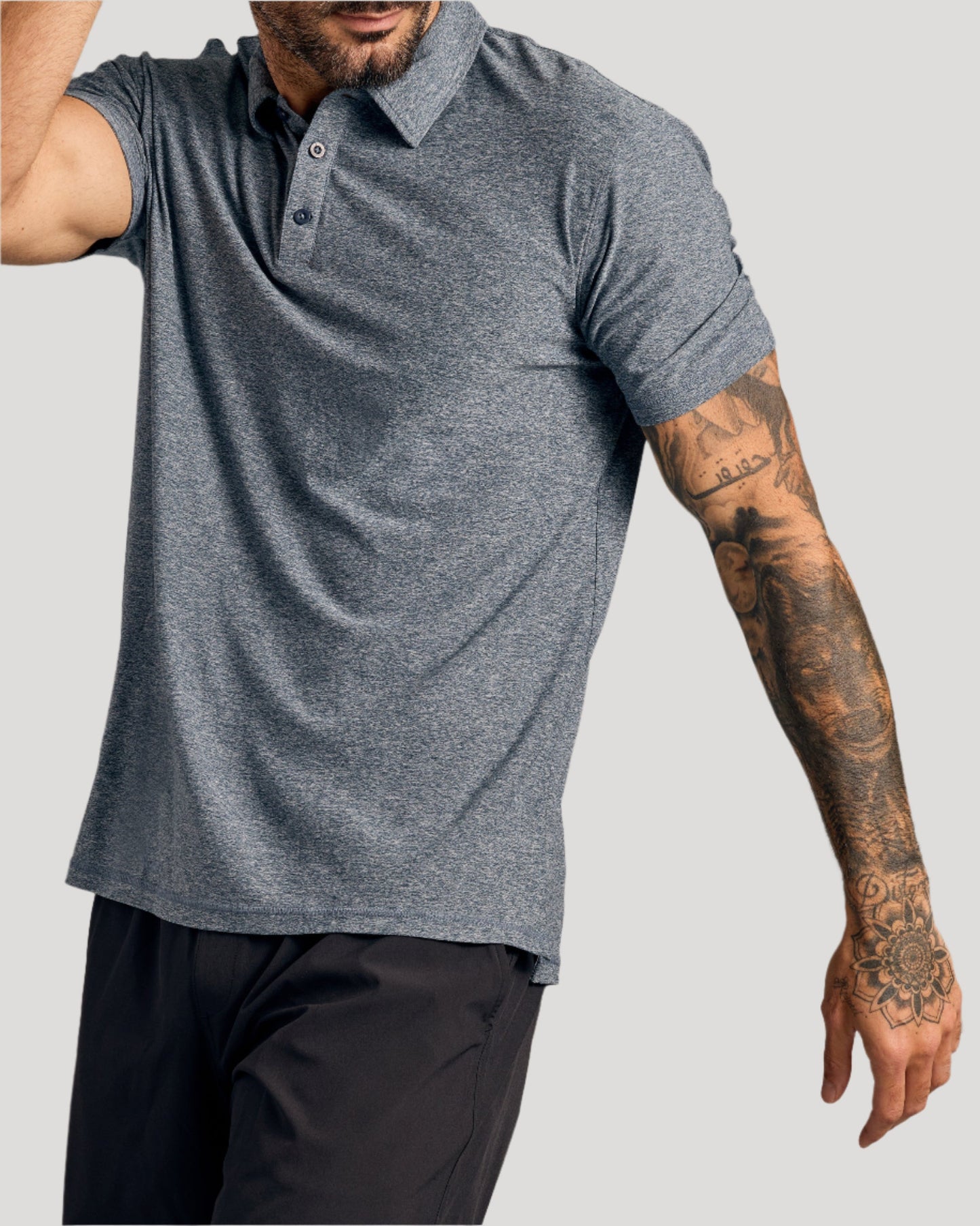 Heather Navy Short Sleeve Active Polo