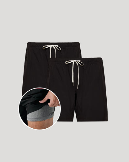 All Black Active Quick Dry Shorts with Liner 2-Pack