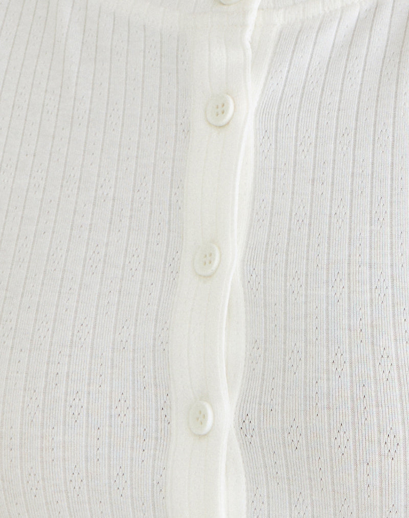 Badia Long Sleeve Cropped Cardigan in Pointelle Knit White