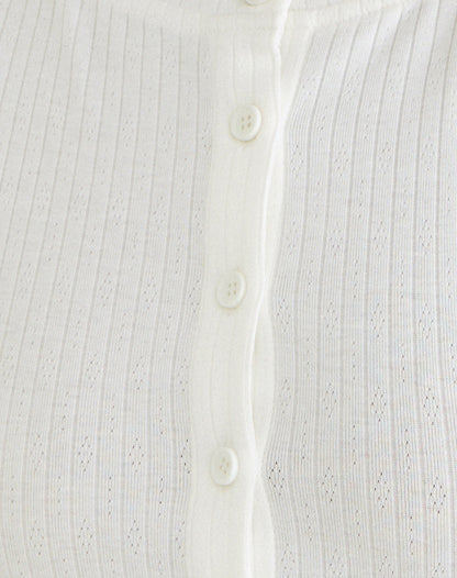 Badia Long Sleeve Cropped Cardigan in Pointelle Knit White