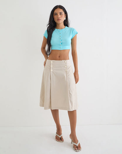 Babete Pleat Midi Skirt in Cotton Light Twill Stone