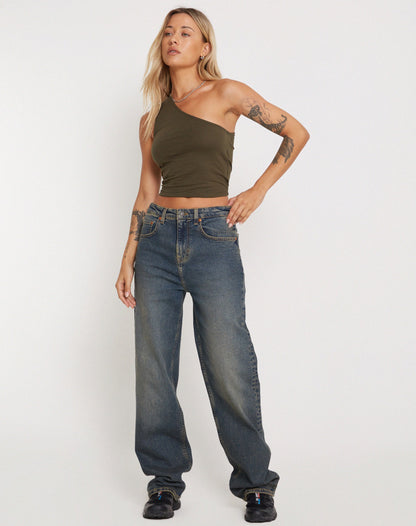 Bay One Shoulder Top in Olive
