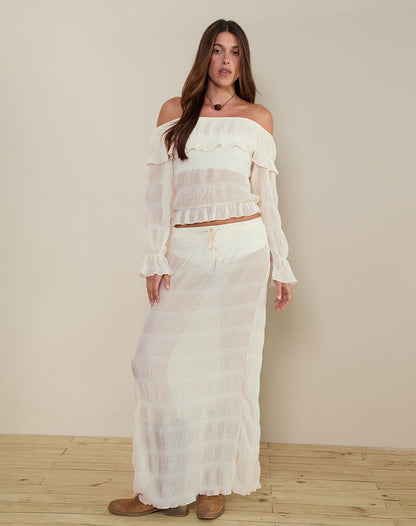 Bente Unlined Maxi Skirt in Chiffon Plisse Ivory