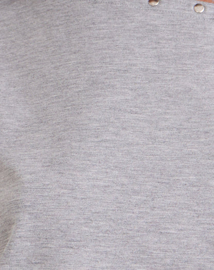 Bizzy Top with Studded Neckline in Grey Marl