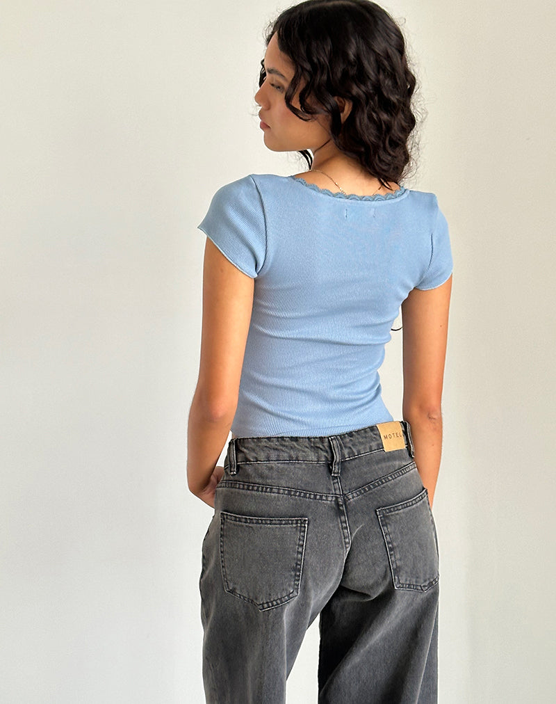 Bovillo Cap Sleeve Top in Nantucket Blue