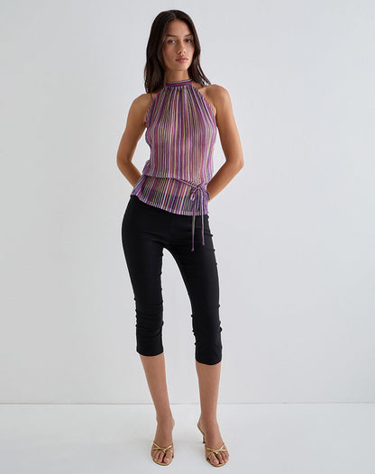 Brienne Top in Shimmer Plisse Purple Pink