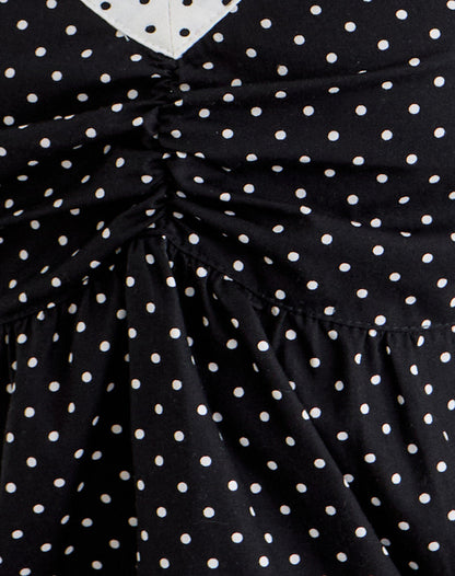 Caixi Top in Black and White Combination with Micro Polka Print