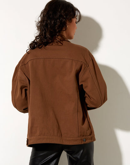 Calissa Longline Denim Jacket in Rich Brown