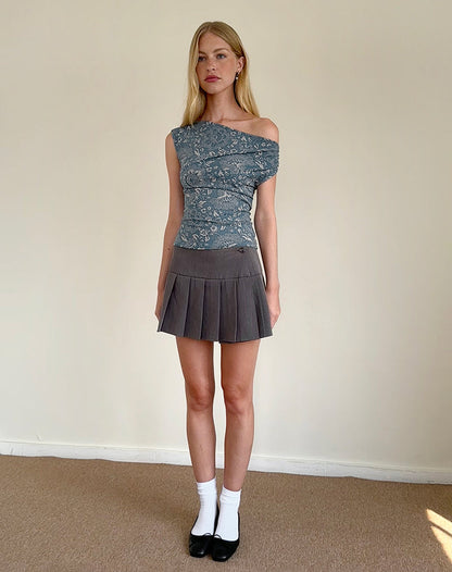 Calypso Top in Blue Ornate Print Lycra