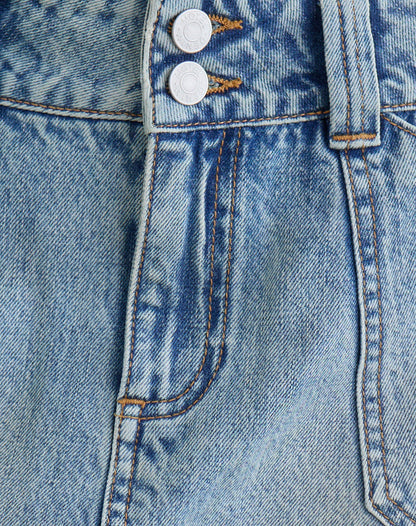 Cargo Denim Mini Skirt in Vintage Blue Wash