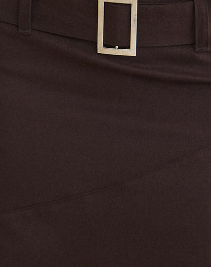 Cabot Midi Skirt with Belt in Cotton Twill Bitter Chocolate