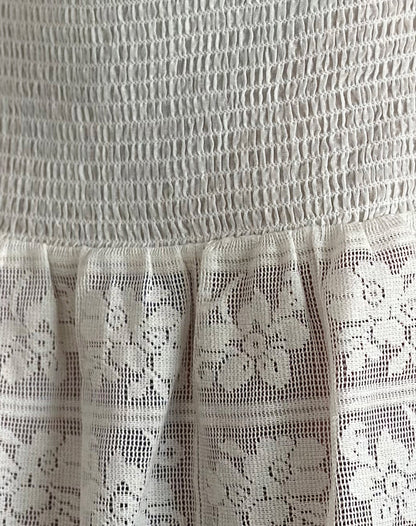 Cathyna Crochet Shirred Mini Skirt in Poplin White