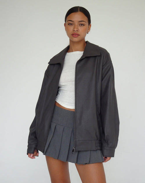 Cavita PU Jacket in Grey with Black Top Stitch