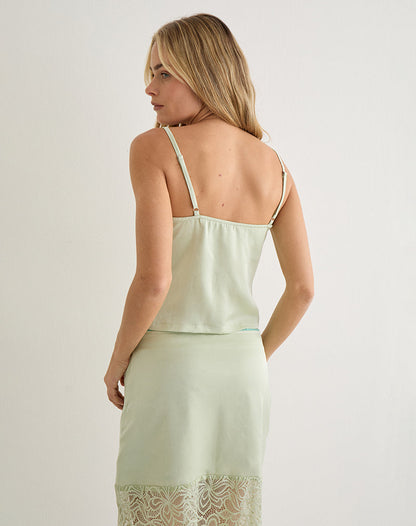 Chatura Cami Top in Satin Sage with Picot Trim