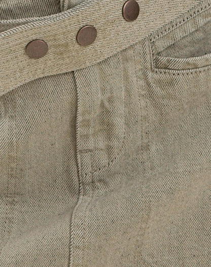 Belted Denim Mini Skirt in Oat