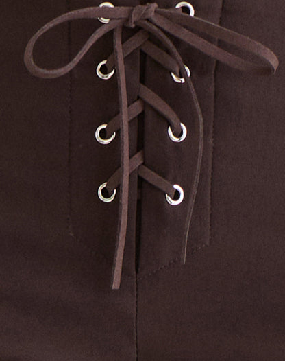 Aelva Lace Up Capri in Tailoring Dark Brown