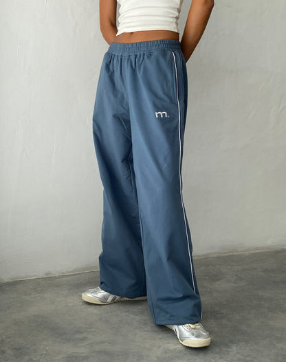 Benton Wide Leg Jogger in Blue with 'M' Embroidery