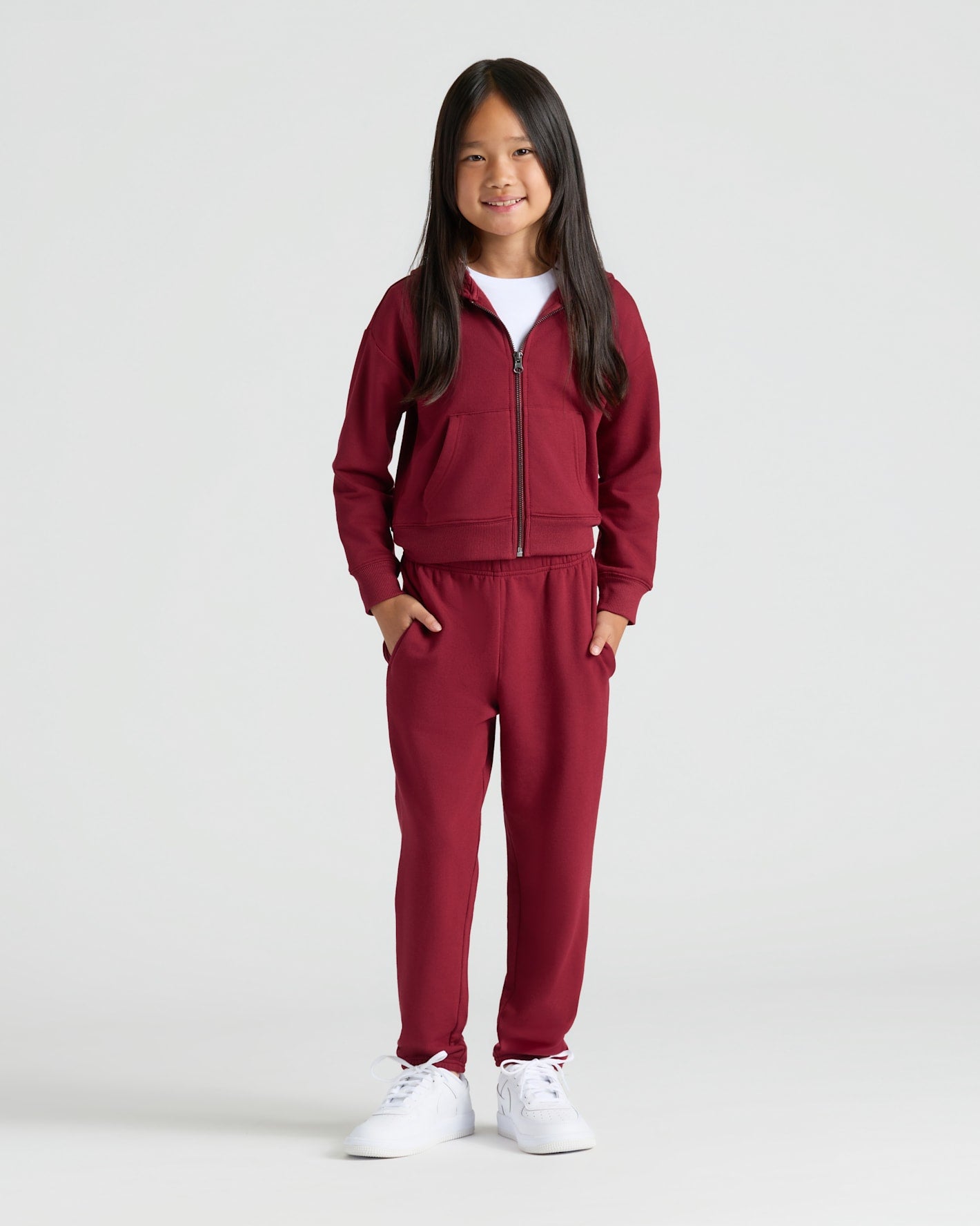 Girls Deep Emerald & Dark Maroon Cropped Zip Hoodie 2-Pack