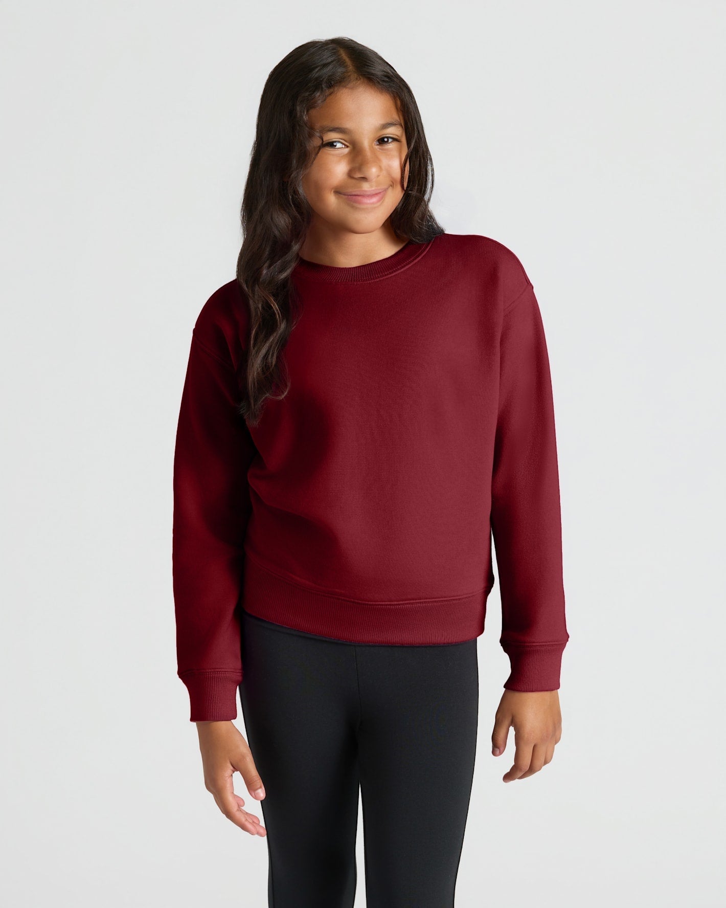 Girls Dark Maroon Slouch Pullover Crew & Relaxed Jogger 2-Pack