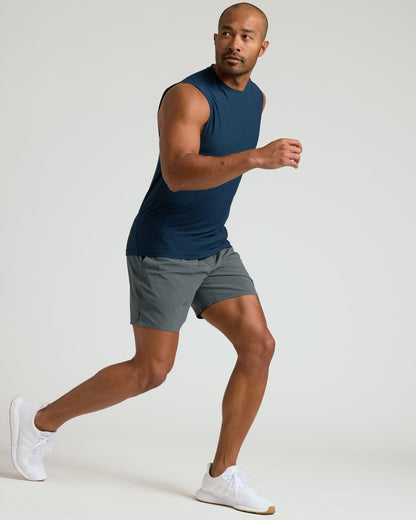 Dark Heather Navy Sleeveless Active Muscle Tee