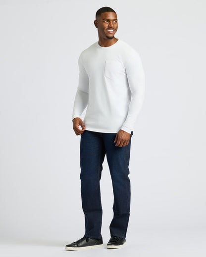 White Tall Heavyweight Long Sleeve Pocket Crew 4-Pack